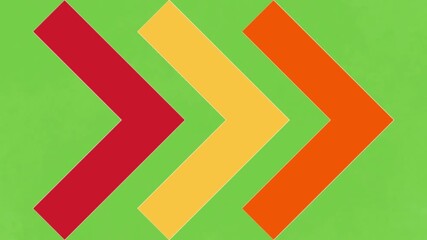 Three colorful chevron arrows in orange, red, and yellow pointing right on a bright green background - Powered by Adobe