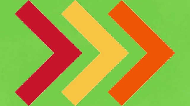 Three colorful chevron arrows in orange, red, and yellow pointing right on a bright green background