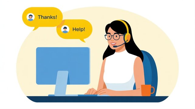 Customer Support at Work: A customer service representative, donned in a headset, provides essential assistance to clients, facilitating effective communication.  - Powered by Adobe