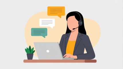Customer Support in Focus: An illustrated representation of a customer service professional, engrossed in aiding clients, embodies effective communication, digital interaction, and expert assistance.
