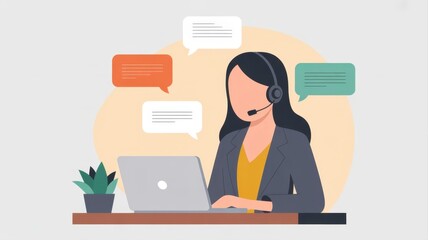 Digital Assistance: An illustrated customer service representative providing support, conveying expertise, and offering personalized assistance through virtual communication. 