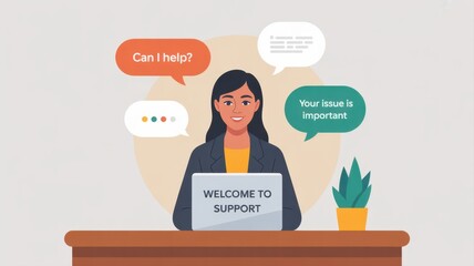 Support Agent Assistance: A friendly support agent, surrounded by helpful chat bubbles, exemplifies the value of prompt assistance and customer service.