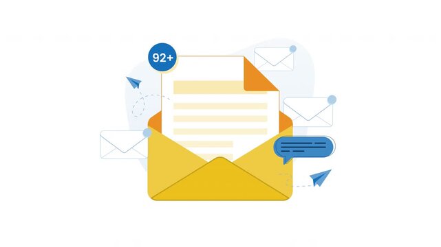 Email service animation envelope showing unread document, perfect for illustrating efficient communication strategies and inbox organization.