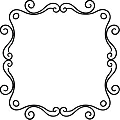 Black ornate vector floral border frame illustration with vintage decorative swirl art