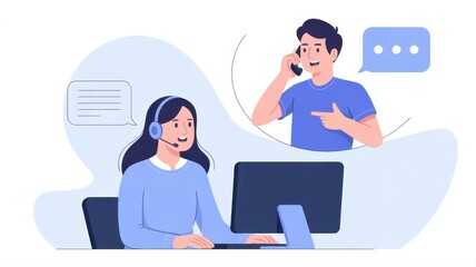 Fototapeta premium Client support in action: A cheerful agent assists a client over a phone call, epitomizing the essence of support and assistance, fostering trust, and enhancing the customer experience.