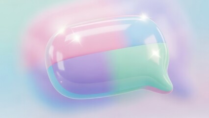 Iridescent speech bubble with pastel colors on soft, blurred background showcases communication