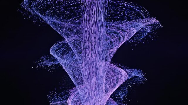 Seamless loop of glowing purple and blue micro-particles cascading and swirling organically against a dark background, mimicking gravitational pull subtletexture, vortex, magenta