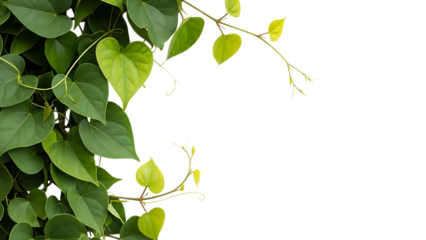 Vibrant green vine leaves isolated on transparent background