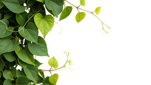 Vibrant green vine leaves isolated on transparent background