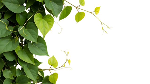 Vibrant green vine leaves isolated on transparent background