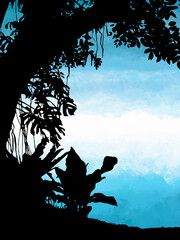 Vibrant Sky with Nature Silhouettes