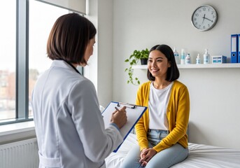 Fototapeta premium Female Doctor Discussing Health with Smiling Young Woman Patient During Medical Consultation