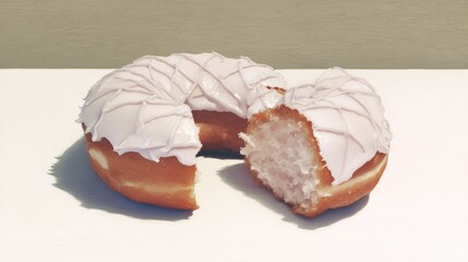 A delicious donut with pink icing and a bite taken out, showcasing its fluffy interior.