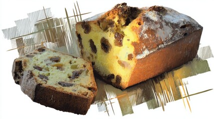 A delicious loaf of bread with raisins, showcasing a textured crust and a soft, inviting interior, ideal for desserts or snacks.
