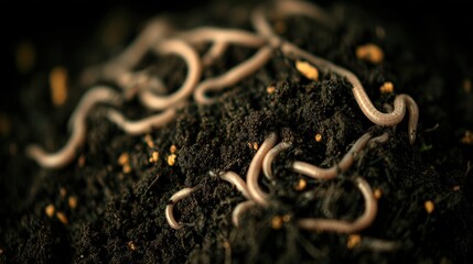 Numerous worms wriggle through dark, rich soil, showcasing their vital role in maintaining healthy ecosystems.