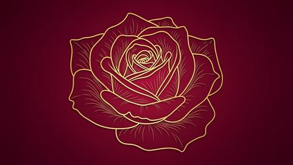 Elegant red rose with golden outline on dark red background