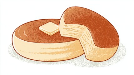 An illustration of a round loaf of bread with butter on top, showcasing a soft texture and a warm, inviting appearance.