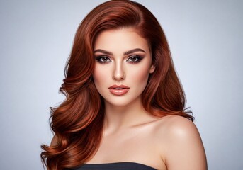 Fototapeta premium Stunning Young Woman with Luxurious Red Wavy Hair and Flawless Makeup