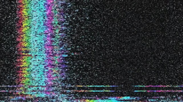 Seamless loop of severe digital data corruption glitching across a pure black void background creating chaotic visual noise code, modern, broadcast