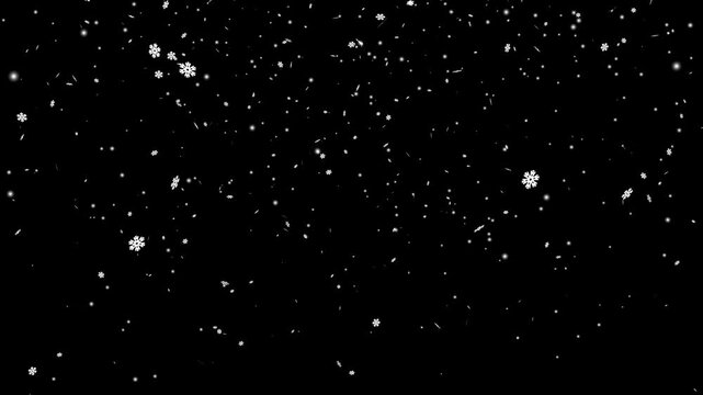 Heavy snowfall with alpha channel transparent overlay snow effect 4k. Animation with falling snowflakes for black background.