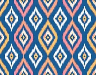 Vibrant Ikat Diamond Pattern on Blue