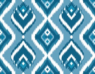 Blue and White Geometric Ikat Design