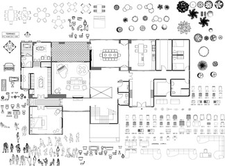 Interior Design 2D Drawing for Residential Furniture Layout and Technical Detail Components