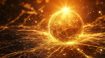 Abstract 3D energy sphere with rays and particles in space, depicting flowing energy and motion. A futuristic visualization ideal for technology, science, engineering, or environmental concepts like g