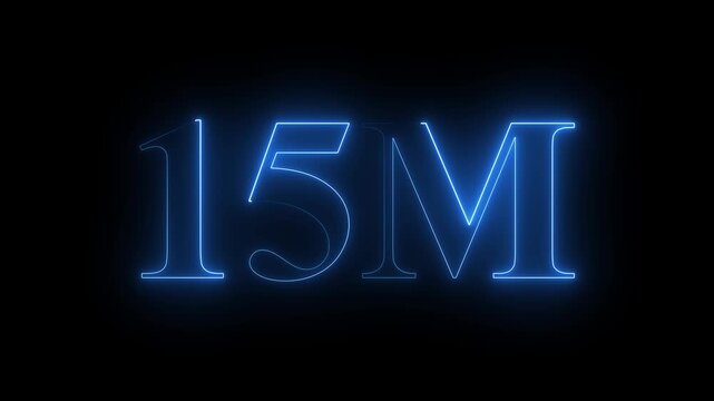 Glowing neon light 15M followers or subscribers celebration text animation on black background, Number 15M Neon Futuristic Effect, Trendy Glow Lighting, 15M animation neon text effect motion. 4k