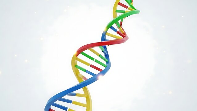 Colorful double helix dna strand on white background