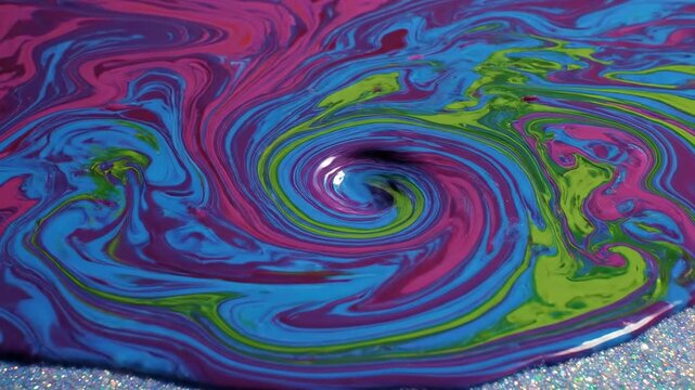 Seamless loop of vibrant psychedelic flowing colors creating a surreal liquid background over an imaginary shimmering field neon, motiongraphics, holographic