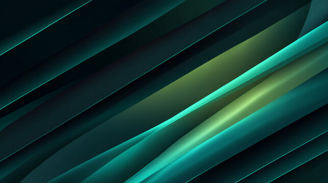 Abstract background with diagonal green and teal gradient waves accented by light lines on a dark backdrop, conveying modernity, movement, and dynamic energy in a sleek and futuristic design - Powered by Adobe