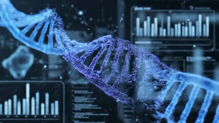 Abstract dna helix structure with futuristic digital data analysis visuals - Powered by Adobe