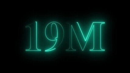 Glowing neon light 19M followers or subscribers celebration text animation on black background, Number 19M Neon Futuristic Effect, Trendy Glow Lighting, 19M animation neon text effect motion. 4k - Powered by Adobe