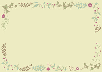 手描き　ナチュラルカラーのシンプル植物フレーム