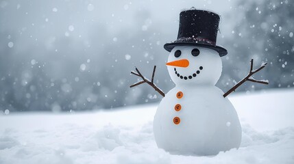 Fototapeta premium Winter Wonder Charming Snowman Illustration with a Festive Top Hat in Snowy Landscape