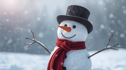 Festive Snowman in Winter Wonderland A Joyful Holiday Scene Full of Christmas Cheer