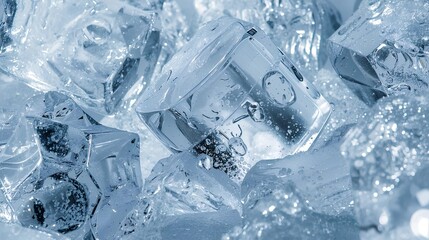 Icy Coolness Refreshing Close-Up of Crystal Clear Ice Cubes Reflecting the Light