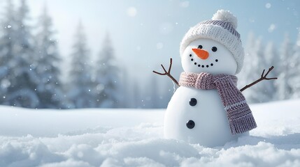 Festive Snowman in Winter Wonderland with Hat and Scarf, Holiday Season Spirit
