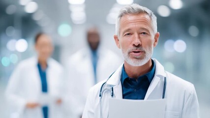 Confident Doctor's Delivery: A composed doctor, surrounded by colleagues, delivers a message of reassurance and expertise, symbolizing health care.