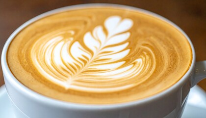 Frothy coffee art in white cup