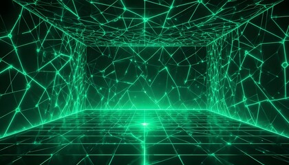 Obraz premium Green Hybrid Energy Empty Space Shape in Glowing Neon Polygon Mesh