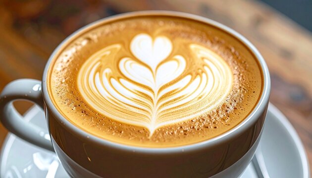 Beautiful coffee with latte art heart design