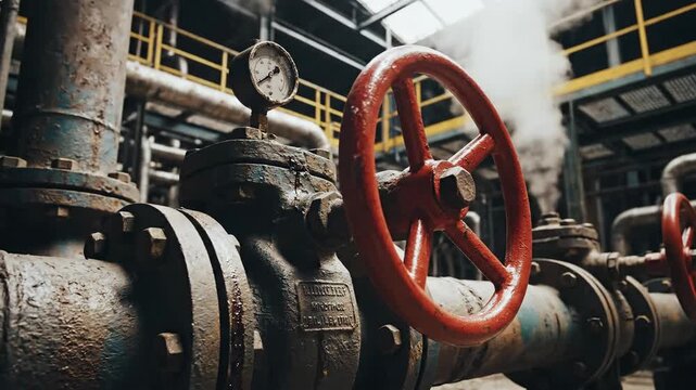 Industrial valve control system with steam release and pressure gauge
