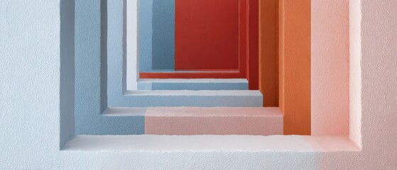 Fototapeta premium Colorful Abstract Architectural Interior Design with Geometric Shapes and Textured Walls