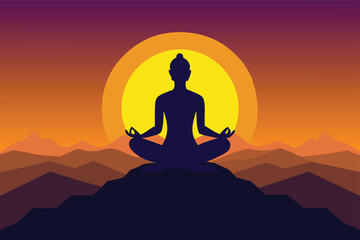 Find inner peace with mindful meditation against a vibrant sunset landscape, promoting wellness and tranquility for a balanced lifestyle and yoga practice