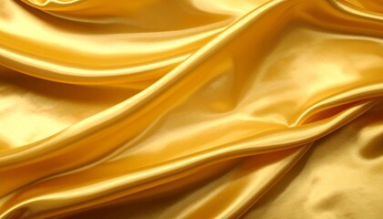 Close-up of luxurious golden silk fabric with elegant drapes and shimmering folds, creating a rich texture.