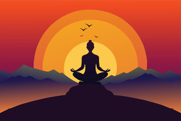 Find inner peace with mindful meditation at sunset, feel the serenity and freedom of mindful living, a vibrant scene for wellness brands