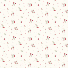 Flower pattern, floral seamless pattern, cottagecore ditsy tile print, gentle red flower on light background. Small hand draw flower, minimal color, design for fashion, texture, fabric, wallpaper