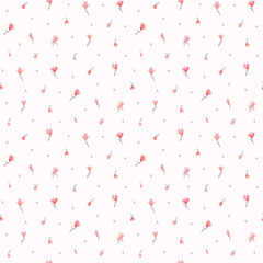 Flower pattern, floral seamless pattern, cottagecore ditsy print, red meadow flower on light background. Small hand drawn flower, light tone style design for fashion, texture, fabric, wallpaper